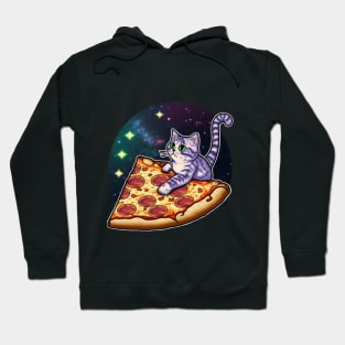 A cat riding a slice of pizza in space Hoodie